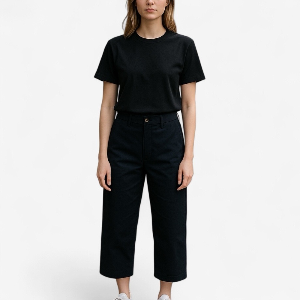 American Giant | Wide Leg Cropped Pants Size 8โ Black Heavy Cotton Stretch